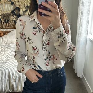 H&M White Floral Button Down Shirt | 0